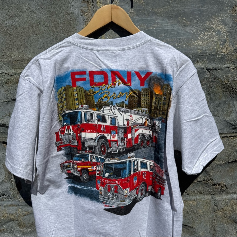 Vintage FDNY South Bronx E-92 Battalion 17 Men's T-Shirt L Gray NYC 90s